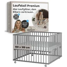 Sämann Laufgitter mit Matratze Cloud Air & Lattenrost | grau | Premium | Gr.: 100x100 cm)