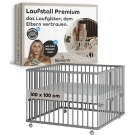 Sämann Laufgitter mit Matratze Cloud Air & Lattenrost | grau | Premium | Gr.: 100x100 cm)