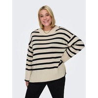 ONLY CARMAKOMA Rundhalspullover »CARHELLA LS LOOSE STRIPED O-NECK KNT«, beige