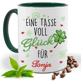 Eine Tasse voll Glück Personalisiert mit Namen| Geschenk Idee| Kaffee Tee Bürotasse | Fototasse, Motivtasse | Kaffeetasse, Teetasse |Keramik (Grün)