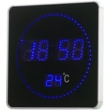 Flache LED-Funk-Tisch- & Wanduhr, Temperatur-Anzeige, blaue LEDs