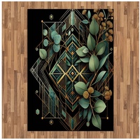 Teppich Flachgewebe Deko-Teppiche für das Wohn-,Schlaf-, und Essenszimmer, Abakuhaus, rechteckig, Eukalyptusblätter Art Deco Rhombus Ornament grün|schwarz 160 cm x 230 cm