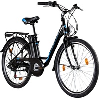 ZÜNDAPP Z505 City E-Bike Damen 26 Zoll | Citybike mit 6 Gang Schaltung Pedelec | für 150-185 cm | Bike mit StVZO Beleuchtung und Gepäckträger (schwarz, 43 cm)