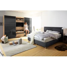 Westfalia Schlafkomfort Boxspringbett, inkl. Kaltschaum-Topper und Zierkissen Strukturstoff, Liegefläche B/L: 90 cm x 200 cm, H3, 7-Zonen-Kaltschaummatratze, grau Boxspringbett, Made in Germany - Möbel