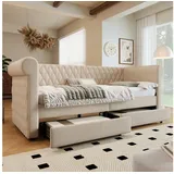 Merax Daybett (1 tlg), Schlafsofa Tagesbett 90x200cm mit 2 Schubladen & Lattenrost, Leinen beige