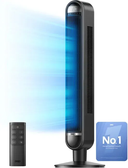 DREO 42 Zoll Leiser Turmventilator, 30dB Ultra Leise für Schlaf, 7,6 m/s Starke Kühlung, 90° Oszillierender Bladeless Ventilator, 6 Geschwindigkeiten 4 Modi 12H Timer, Fernbedienung & Touch Control Standventilator für Schlafzimmer Haus Büro