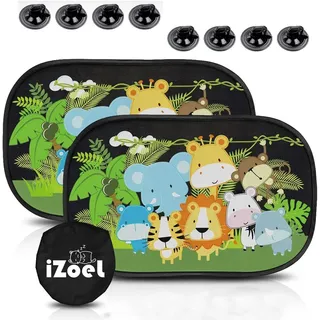 iZoeL Auto Sonnenschutz Baby mit UV Schutz, Sonnenschutz Auto Kinder, Auto Fenster Seitenscheibe Sonnenschutz Sonnenblende Saugnapf(Dschungel)