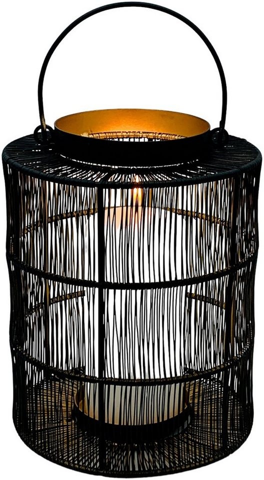 Leonique Kerzenlaterne Kerzenhalter Cinny (1 St), Hängewindlicht aus Metall, mit Henkel goldfarben|schwarz Ø 20 cm x 26 cm