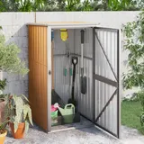 Hovothy Gerätehaus 88x89x161 cm Wand-Geräteschuppen Gartenschrank Wetterfest Geräteschuppen Gartenhaus Metall Fahrradunterstand Holzlager Hütte Braun