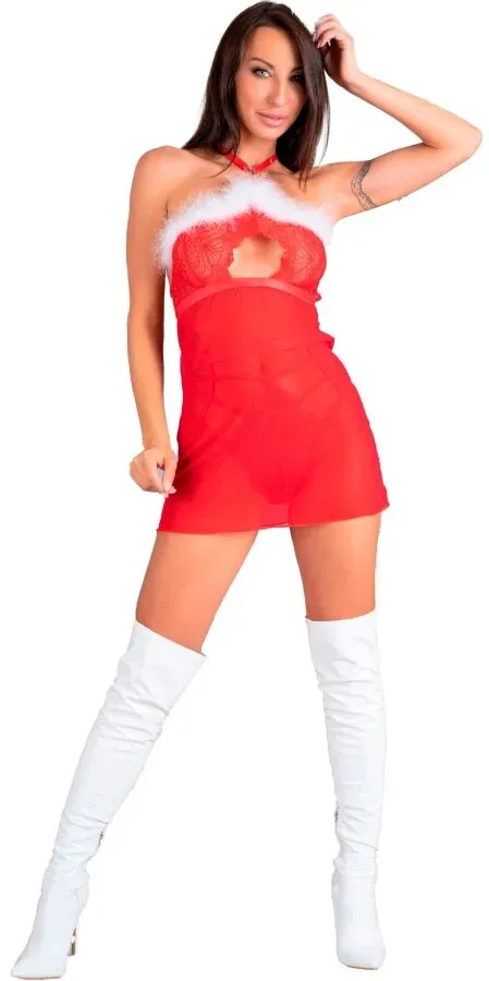 LIVCO CORSETTI FASHION - SANTAS CANDY LC 90722 WEIHNACHTS-CHEMISE + STRING S/M - S/M
