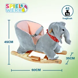 DEUBA Spielwerk® Schaukeltier Elefant inkl. Sound Effekt Sicherheitsgurt Plüsch Schaukel Wippe Kinder Baby Spielzeug Balancetraining besonders weich Schaukelpferd
