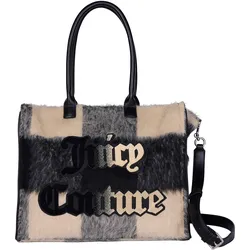 Tragetasche JUICY COUTURE "IRIS TAPESTRY L. SHOPPING BAG Damen", Kinder, Gr. B/H/T: 16cm x 31cm onesize, schwarz, Leder, Polyester, Taschen, Tragetasche Damen, Shopper, Einkaufstasche, Fashion, Lifestyle, Sale