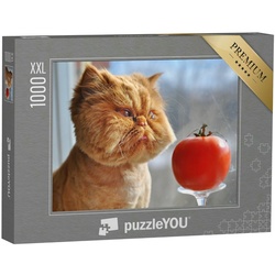 puzzleYOU Puzzle Puzzle 1000 Teile XXL „Lustige Katze und rote Tomate“, 1000 Puzzleteile, puzzleYOU-Kollektionen Katzen-Puzzles