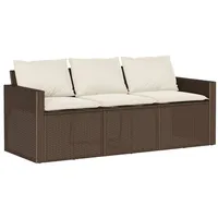 vidaXL Gartensofa mit Kissen 3-Sitzer Braun Poly Rattan