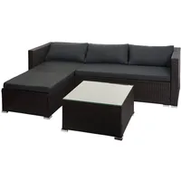 Mendler Poly-Rattan Garnitur HWC-F57, Balkon-/Garten-/Lounge-Set Sofa Sitzgruppe ~ braun, Kissen dunkelgrau ohne Deko-Kissen