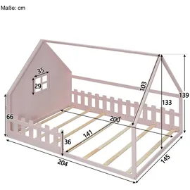 SOFTWEARY Hausbett 140 x 200 cm Kiefer rosa