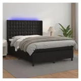 vidaXL Boxspringbett mit Matratze & LED Schwarz 140x200 cm Kunstleder