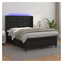 vidaXL Boxspringbett mit Matratze & LED Schwarz 140x200 cm Kunstleder