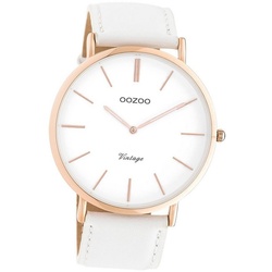 OOZOO Quarzuhr Oozoo Damen Armbanduhr OOZOO Vintage, (Analoguhr), Damenuhr rund, groß (ca. 44mm), Lederarmband weiß, Fashion weiß