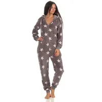 normann-wäschefabrik Toller Damen Schlafanzug Einteiler Jumpsuit Overall - Sterneoptik - 291 267 97 961, Farbe:grau, Größe2:48/50 - 48-50