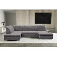 WERK2 Wohnlandschaft Kordula-New U-Form, Sofa in U-Form mit Schlaffunktion & Bettkasten, Schlafcouch grau 332 cm x 108 cm x 217 cm