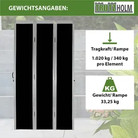 Baumarktplus DREIBREIT by TRUTZHOLM Alu Auffahrrampe 255 cm extra lang 2-fach klappbar Tragkraft 1020kg Schwarz beschichtet