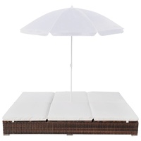 Outdoor-Loungebett mit Sonnenschirm Poly Rattan Braun Hohequalität