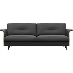 3-Sitzer FLEXLUX "Glow Designsofa, bequem und komfortabel durch hochwertigen Sitzaufbau", schwarz (deep schwarz), B:224cm H:81cm T:91cm, 100% Echteder, Sofas, Skandinavisches Design, hochwertige Verarbeitung, Armlehne walnuss