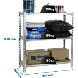 Proregal Schwerlastregal Small Muli HxBxT 100 x 90 x 40 cm 3 Fachböden Fachlast 150 kg Verzinkt