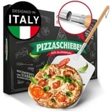 Pizza Divertimento [DAS ORIGINAL] - Pizzaschieber - Pizzaschaufel aus rostfreiem Aluminium [83 cm]- Robustes Gewinde - Pizzaheber mit abgerundeten Kanten - Inkl. e-Rezeptbuch