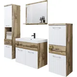 WELLTIME Badmöbel-Set »ELDA«, (Komplett-Set, 5 St.), Waschtisch inkl. Waschbecken, Hochschrank, Badschrank und Spiegel