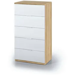 Dmora Kommode mit Schubladen Mesquite, Wöchentlich mit 5 Schubladen, Kommode für Schlafzimmer, Moderne wöchentlich, 60x40h110 cm, Eiche und Weiß