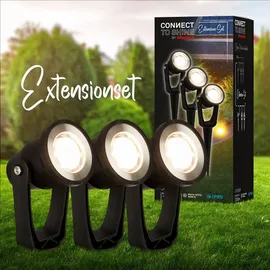 Briloner Connect to Shine 3er Set LED Strahler mit Erdspieß, Erweiterungsset, IP65 warmweißes Licht, Schwarz 5 cm