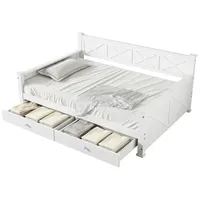 Odikalo Schlafsofa Flachbett 90x200cm Lattenrost (ohne Matratze) Schubladen Kiefernholz weiß