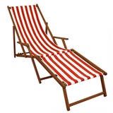 Erst-Holz Gartenliege rot-weiß Strandliege Relaxliege Fußablage Sonnendach Buche Klappstuhl 10-314 F S