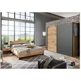 Lomadox Schlafzimmer-Set MONTELLA-43, (Spar-Set, 4-tlg., Bettgestell Nachttische Schwebetürenschrank), 180x200 cm Liegefläche, Eiche mit graphit braun