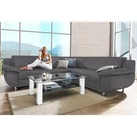 Ecksofa TRENDMANUFAKTUR "Rondo wahlweise mit Schlaffunktion, bequeme Armlehnen", grau (anthrazit), B:267cm H:85cm T:247cm, Microfaser PRIMABELLE (100% Polyester);Kunstleder SOFTLUX;Struktur (54% Polyacryl, 46% Polyester);NaturLEDER (echtes Rindsleder) in Sitz und Rücken, Korpus Kunstleder SOFTLUX, Sofas, Ecksofa, L-Form, wahlw.mit Federkern, Füße chromfarben, Unser Dauertiefpreis