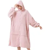 SPFASZEIV Tragbarer Hoodie Decke Damen Sherpa Übergroße Sweatshirt Kuscheldecke mit Ärmeln Tasche Kapuze für Erwachsene Herren Frauen Rosa