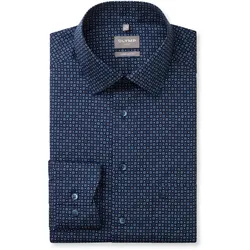 Businesshemd OLYMP "Luxor comfort fit", Herren, Gr. 42, N-Gr, blau (marine), Web, Obermaterial: 100% Baumwolle, gemustert, casual, comfort fit, Langarm 2-Knopf-Manschette, Hemden, mit charmanten Minimal-Dessin