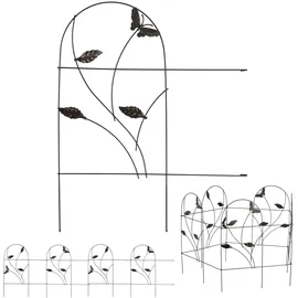 Relaxdays Beetzaun, 5-teilige Beetumrandung für Garten, Dekozaun Metall, Schmetterling Design, HxB: 46 x 250 cm, schwarz
