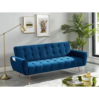 vente-unique Schlafsofa 3-Sitzer - Samt - Dunkelblau - POLANI
