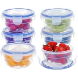 EASYLOCK 6PACK 300ML Frischhaltedosen mit Deckel Rund, Aufbewahrungsbox Küche Salatschüssel Set, Obstschale, Gefrierdosen Klein, Plastikschüssel mit Deckel