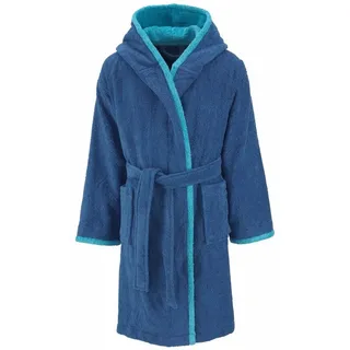 my home Kinderbademantel Timo, Kurzform, Walkfrottee, Kapuze, Gürtel, Bademantel für Mädchen & Jungen aus 100% Baumwolle, mit Kapuze blau 164/170 | 110 cm