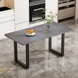 Flieks Esstisch Rechteckig, Esszimmertisch Küchentisch mit Metallbeinen, Esstisch Holz für Esszimmer Wohnzimmer, 140x70x75cm, Grau - Grau