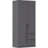 rauch Kleiderschrank Drehtürenschrank Schrank Garderobe Wäscheschrank Schlafzimmer AVOLA (in 3 verschiedenen Ausstattungen BASIC/CLASSIC/PREMIUM) mit hochwertigen Stangengriffen in Schwarz aus Metall MADE IN GERMANY grau 91 cm x 210 cm x 54 cm