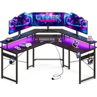 Gaming Tisch mit LED PC Schreibtisch Computertisch Eckschreibtisch schwarz 129cm