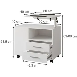 Vicco Nachttisch, Bora, Weiß, 80 x 88 cm mit verstellbarer Arbeitsfläche