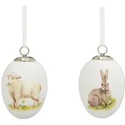 Eiersatz zum Hängen Hase / Schaf / Blumen (2teilig)