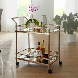 Kadima Design Goldener Servierwagen mit verspiegeltem Sicherheitsglas, rollbar, stilvoll, vielseitig. 65x45x84 cm