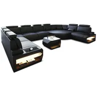 Sofa Dreams Ledersofa, Schwarz, Leder, L-Form, 427x93x280 cm, Wohnzimmer, Sofas & Couches, Wohnlandschaften, Wohnlandschaften in U-Form